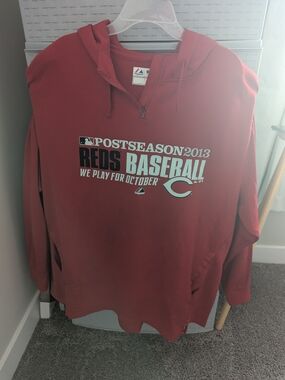 Majestic Red Baseball Half-Zip Hoodie with Chest Graphic